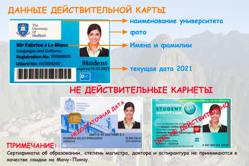 Карнет Мачу-Пикчу Университетский билет Мачу-Пикчу